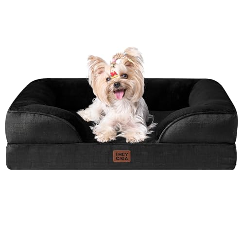 Image of EHEYCIGA Orthopedic Dog Bed for Small and Medium Dogs, Waterproof Memory Foam With Sides, Non-Slip Bottom, Egg-Crate Foam, Washable Removable Cover, Black