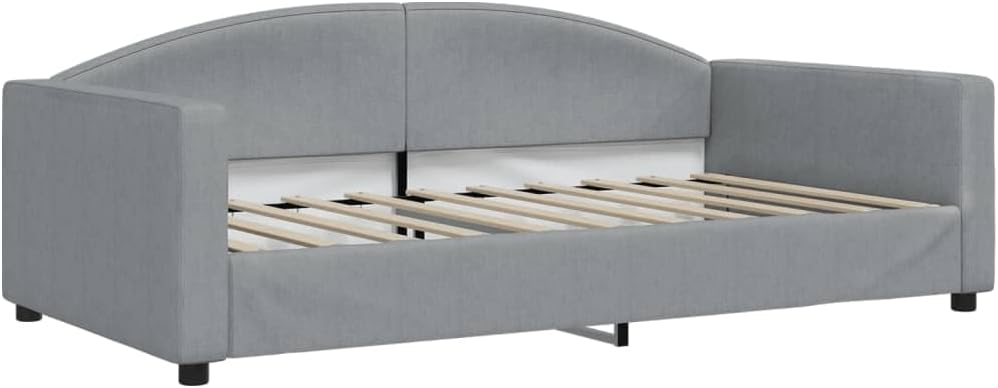 Modern Daybed with Trundle Light Grey Fabric Polyester Sturdy Platform Frame Storage Bedroom Furniture Easy-Assembly Durable Heavy-Duty Foundation No-Box-Spring-Needed