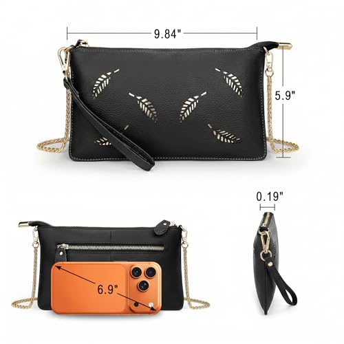 Image of YALUXE Genuine Leather Wristlet Handbags Purses Cell Phone Pocket Clutch Wallet Crossbody Bags for Women