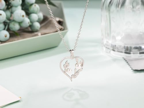 Mother-Daughter-Necklace-with-Heart-Shaped-Leaf-and-Pearl-Silver-Mom-Daughter-Necklace-Ideal-Mother-Gift-Necklace-Mom-Necklace-Perfect-for-Mothers-Day-Birthday-Wedding-Christmas