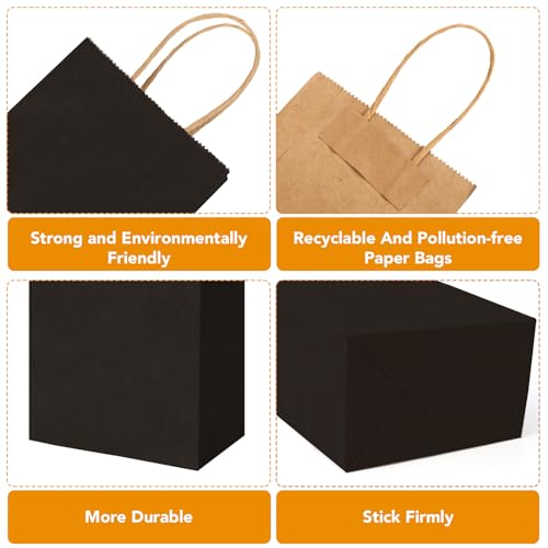 Image of XPCARE Black Paper Bags with Handles, 100Pcs 5.25x3.25x8.25'' Kraft Bags