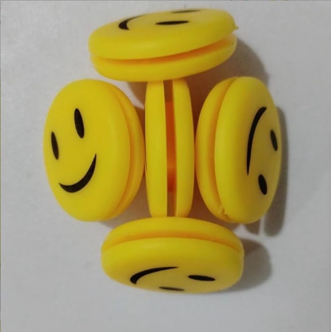 Jinshining Yellow Smile Emoji Tennis Racket Vibration Dampener Soft Silicon Racket Dampener Cartoon Shape Tennis Racquet Shock Absorbers Tennis Racket for Racquetball