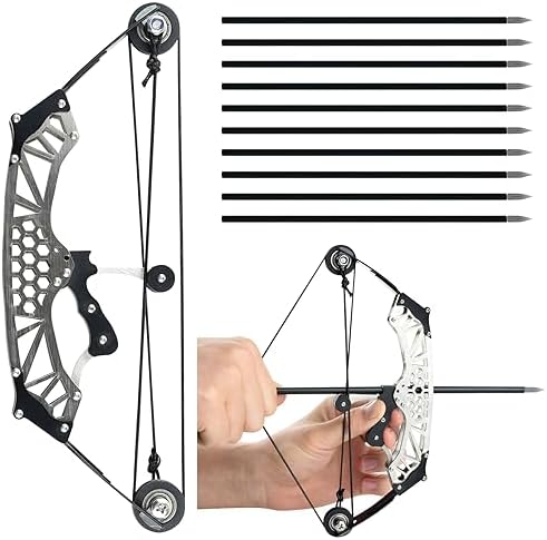 SQLWYLAT Mini Bow and Arrows Set Compound Bow Stainless Steel Material Catapult Bow Archery Gift for Target Shooting Outdoor Games SQLWYLAT Mini Bow and Arrows Set Compound Bow Stainless Steel Material Catapult Bow Archery Gift for Target Shooting Outdoor Games
