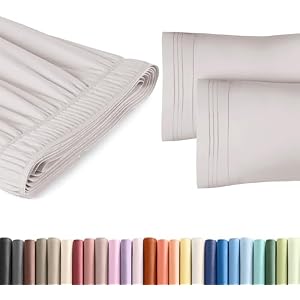 Wrap Around Dust Ruffle Bed Skirt + 2 Pillowcases Bundle - Light Grey - for Full Size Beds with 18 Inch Drop - Elastic Strap & Adjustable Pleated Bedskirt - Wrinkle Free - For Women, Men, Ki