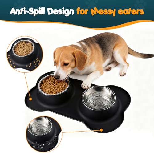 Double Dog Food Bowls Stainless Steel & Water Dish with No-Spill and Non-Slip Silicone Mat, Removable Puppy Feeder Bowls for Small Medium Size Cat Dogs Kitten,14oz - Image 5