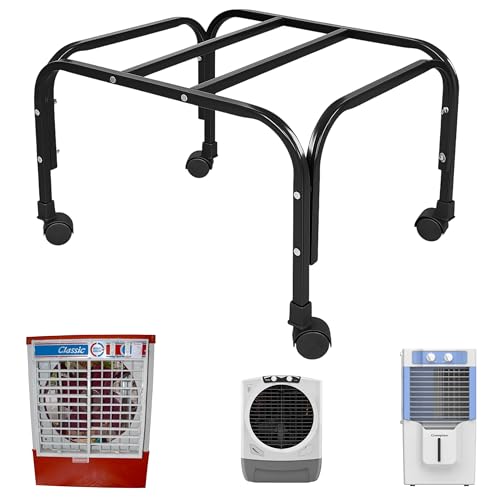 Image of StandPoint | Iron Cooler Trolley Stand | Black | 100kg Load Capacity | Heavy Bush Wheels for Smooth Mobility | Rust-Resistant | Easy Fit | Made in India