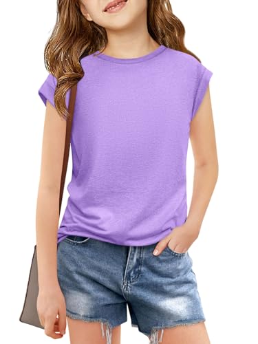 Image of Haloumoning Girls Cap Sleeve T Shirts Kids Summer Crewneck Solid Tops Tees 5-14 Years