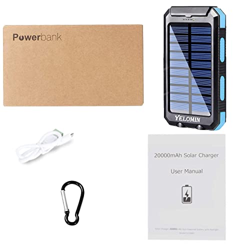 Solar Power Bank, Yelomin 20000Mah Portable Outdoor Solar Charger, Camping Waterproof Backup Battery Pack With Dual Usb 5V Outputs/Led Flashlights And Compass For Cellphones, Perfect For Hiking Travel #TOP7