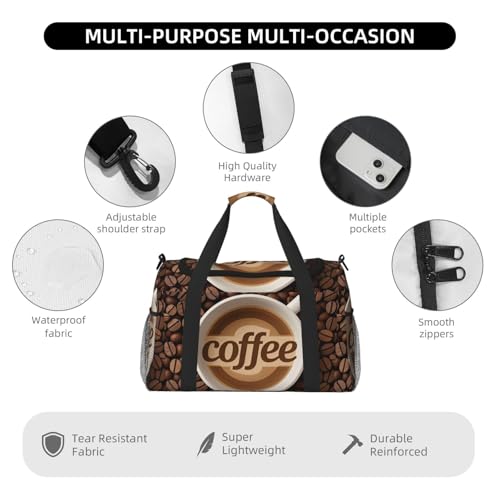 Personalized Sports Duffel Bags Gym Bag Dance Bag, Personalized Custom Travel Duffle Bag Tote Bag, Customized Travel Bag Overnight Weekender Sleepover Bags, Coffee Mug Coffee Bean4