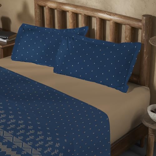 Image of MYTRIDENT Sanskriti Cotton Bedsheet for Double Bed, Gifting Collection King Size - Phulkari Blue