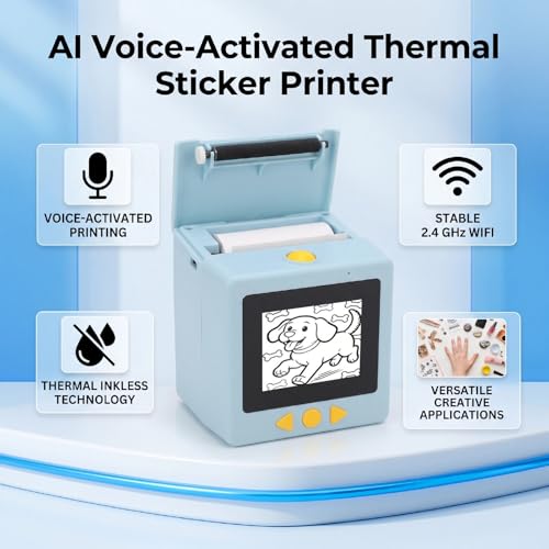 Image of Fafeicy AI Voice Sticker Printer 2.4G WiFi Thermal Printer 203dpi Inkless for Home Study Office Stickers Notes and Kids Crafts