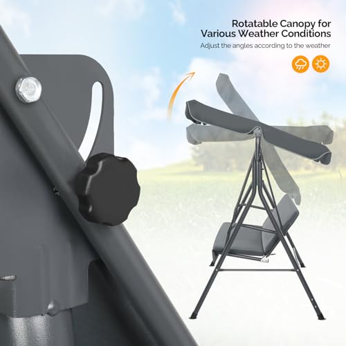 Image of VINGLI Heavy Duty 550 LBS Upgraded 2 Person Outdoor Porch Swing with Stand, Adjustable Canopy Swing with Cushions & Steel Frame for Yard, Pool, Lawn, Indoors (Grey)