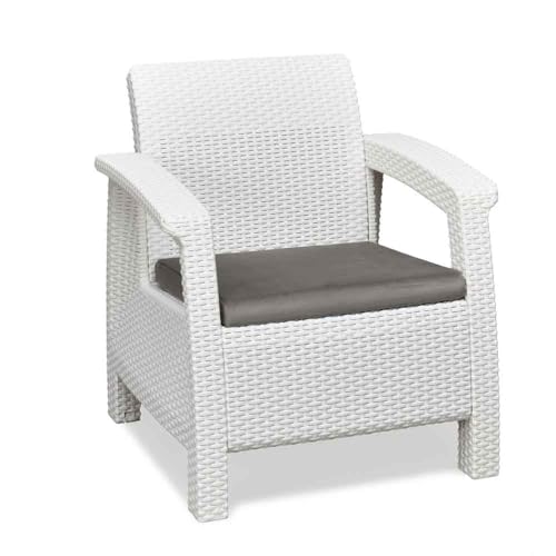 Image of Nilkamal Goa 1 Seater Balcony Sofa with Cushion|Indoor & Outdoor Furniture|Patio Chair One Seater|Gardens Poolside Cafes Restaurants and Terraces, Milky White & Grey