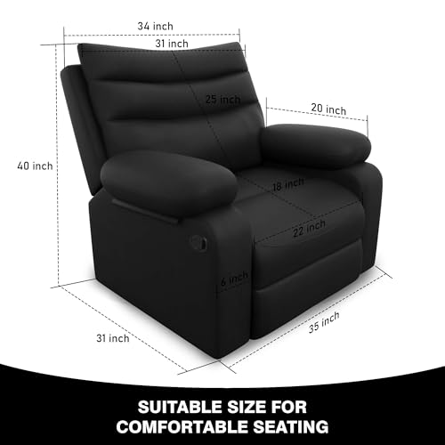 Image of Amazon Brand - Solimo Lotus Single Seater | Premium Leatherette | Manual Recliner | Black