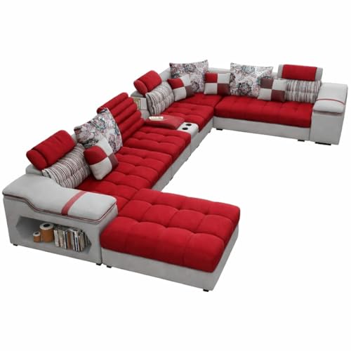 Image of Avion COMFORA U Shape 12 Seater Sofa Set for Living Room | Interchangeable U-Shaped Sectional Sofa Set with Cup Holder with 4 Puffy for Living Room & Office