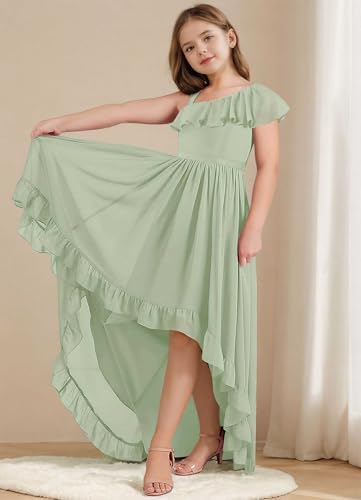 Girls' Special Occasion Dresses One Shoulder Ruffle High Low Chiffon Formal Girls Junior Bridesmaid Dresses3