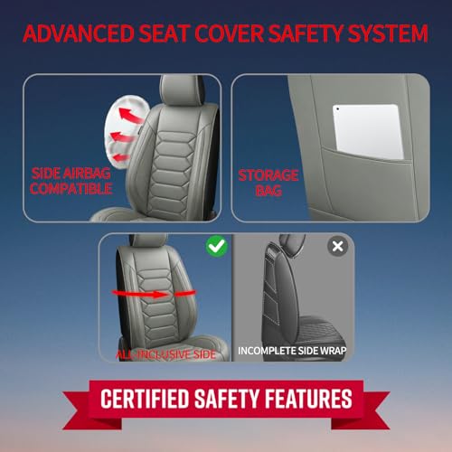 Image of Fit Acadia Car Seat Covers (5 Seats Full Set) Compatible with GMC Acadia 2007-2024 2025 2026-Full Coverage Breathable Leather, Airbag Compatible, Waterproof & All-Weather,Grey