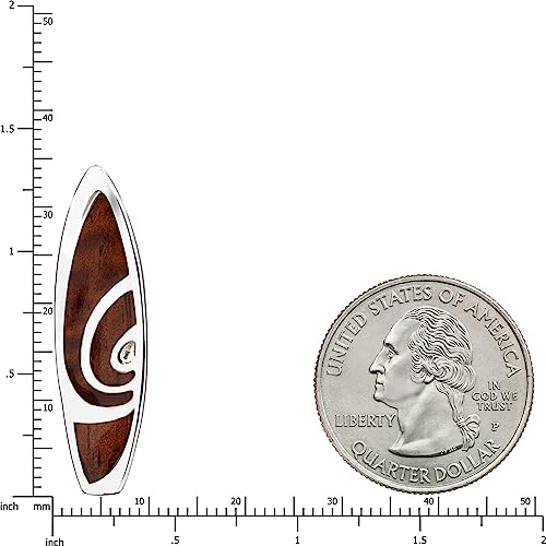Aloha Jewelry Company 925 Sterling Silver Natural Koa Wood Hawaiian Surfboard Necklace Pendant, Nickel Free Hypoallergenic for Sensitive Skin, Heirloom Scroll Hibiscus Flower Wave, with 18" Box Chain3