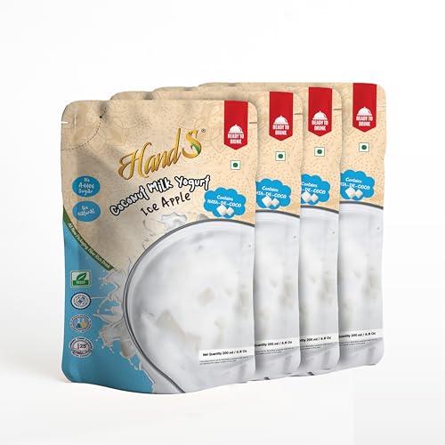 Image of HandS Dairy-Free Coconut Yogurt with Ice Apple | Plant-Based Vegan Drink with Fresh Fruit Pulp & Palm Sugar | No Preservatives | 200g Each (Pack of 4)