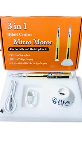 Image of Alpha 4-in-1 Hybrid Coreless Cordless Micromotor | Surgical Motor for FUE Hair Transplant, Vitiligo Surgery & Dermabrasion | Compatible with FUE Punch, Diamond Burr, Vitiligo Power Punch