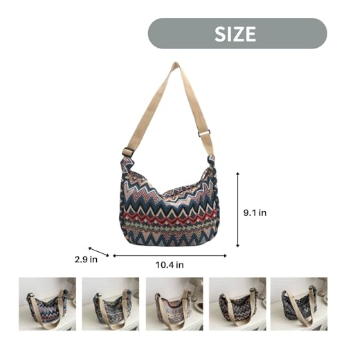 Image of Crescent Crossbody Bag for Women, 2024 Nylon Bohemian Hobo Hippie Gothic Purse, Boho Sling Shoulder Bag for Shopping Work