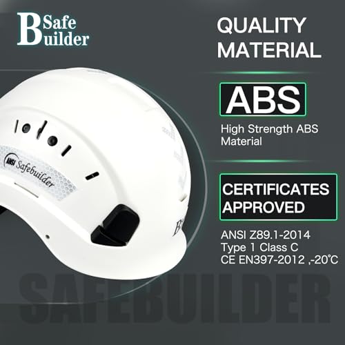 SAFEBUILDER ABS Work-at-Height and Rescue Hard Hat Construction Safety Helmet Slotted Ventilated w/Adjustable Ratchet 6-Point Suspension ANSI Z89.1-14 (01-White Safety Helmet) - Thumbnail 3