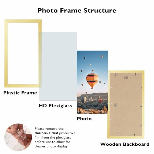 Image of JCJMY 5x15 Picture Frame Gold for Wall Hanging, Wall Mounting Horizontally or Vertically, 5 x 15 Wall Gallery Poster Photo Frame with Shatter Resistant Plexiglass, Gold