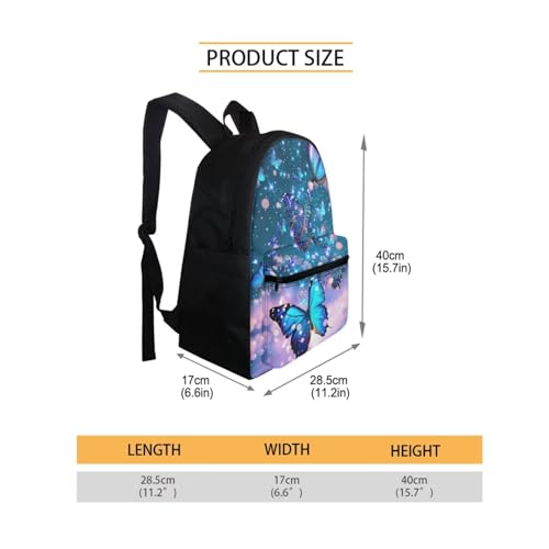 Dreaweet Girls Backpack with Lunch Box Blue Butterfly Bookbag with Lunchbox and Water Bottle Pocket & Pencil Case Kids School Bag Set 5th Grade Book Bag Lunch Bag Combo 4 in 12