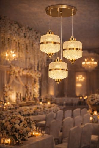 Image of TRIPPING 20W LED 3-in-1 Adjustable Crystal Glass Pendant Ceiling Light - Warm White, Natural White & Cool White Gold Finish 3-Light Hanging Lamp for Living Room, Bedroom, Balcony & Dining Area 547