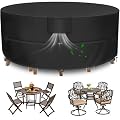 Funshot Outdoor Furniture Cover, Heavy Duty Round Outdoor Table Cover, Patio Furniture Covers Waterproof, 62"Dia x 28"H, Black