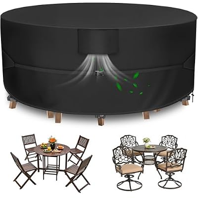 Funshot Outdoor Furniture Cover, Heavy Duty Round Outdoor Table Cover, Patio Furniture Covers Waterproof, 62"Dia x 28"H, Black