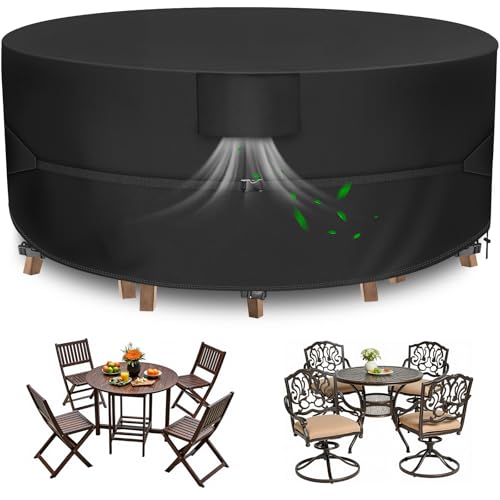 Funshot Outdoor Furniture Cover Heavy Duty Round Outdoor Table Cover Patio Furniture Covers Waterproof 62Dia x 28H Black