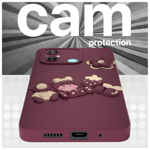 Image of Pikkme Back Cover for Redmi 12C / Poco C55 | Soft Matte Silicone | Cute Fun Cartoon Design | Camera Protection | Shockproof Bumper Cover (Red)