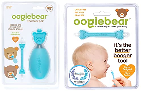 oogiebear Baby Nasal Aspirator Bulb and 2-in-1 Nose Booger Snot and Ear Wax Gadget – Blue - Bundle