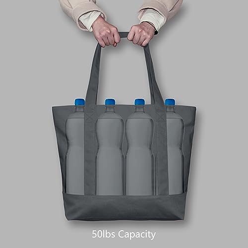 Image of TOPDesign 1-Pack Canvas Tote Bag with an External Pocket, Reusable Grocery Shopping Bag, Top Zipper Closure, Daily Essentials (Grey)