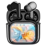 Wireless Touchscreen Earbuds with Smart Touch Screen Case - TWS True Wireless Bluetooth 5.4 Headphones - ANC Active Noise Cancelling - Blue Tooth Earphones for iPhone Android