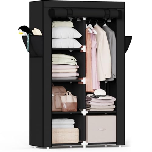 Mavivegue Portable Closet,Wardrobe Closet,Wardrobe,Portable Closets for Hanging Clothes,for Bedroom and Living Room, Black, 2 Rows, 34