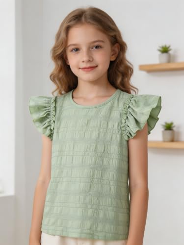 Image of Girls 4 Packs Tees Ruffle Short Sleeve T-Shirt Ribbed Knit Casual Summer Tunic Tops 4-12 Years