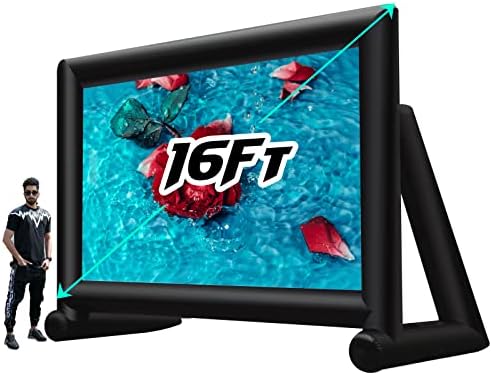 OZIS Upgrade Airtight Movie Screen 16Ft Blow Up Movie Screen for Outdoor/Indoor Use - No Need Power Supply Continuous - Supports Front and Rear Projection
