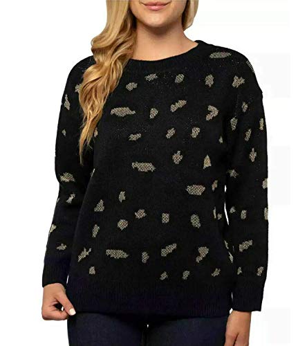 Kendall + Kylie | Printed Pull Over Crew Neck Sweater for Women, Black/Silver,M