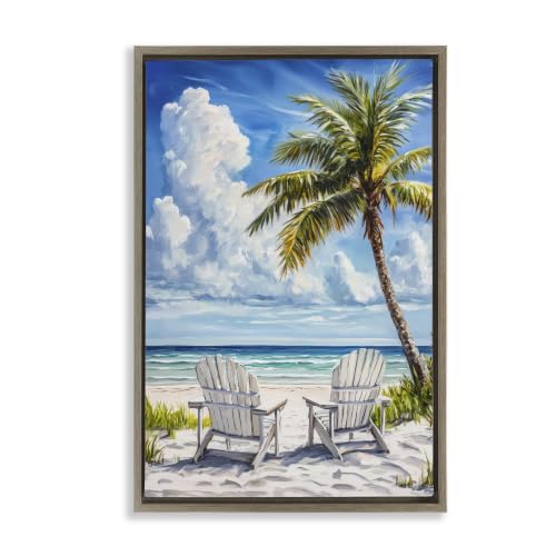 Clouded Beach Palm Landscape, 20 x 30 Inch Canvas in Floater Frame