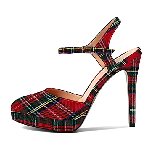 ROSERWISH Womens Party Sexy Patent Buckle Platform Evening Ankle Strap Pointed Toe Stiletto High Heel Pumps Dress Shoes 5 Inch2