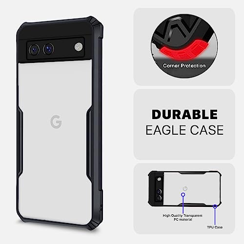Image of Pikkme Back Cover for Google Pixel 7A | Ultra Hybrid Shockproof Case | Full Camera Protection | Raised Edges | Clear Transparent Bumper Case (Black)