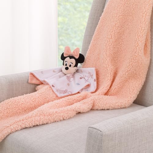 Image of NoJo Disney Minnie Mouse White, Light Blue, and Peach Super Soft Security Baby Blanket with Plush Minnie Mouse Head