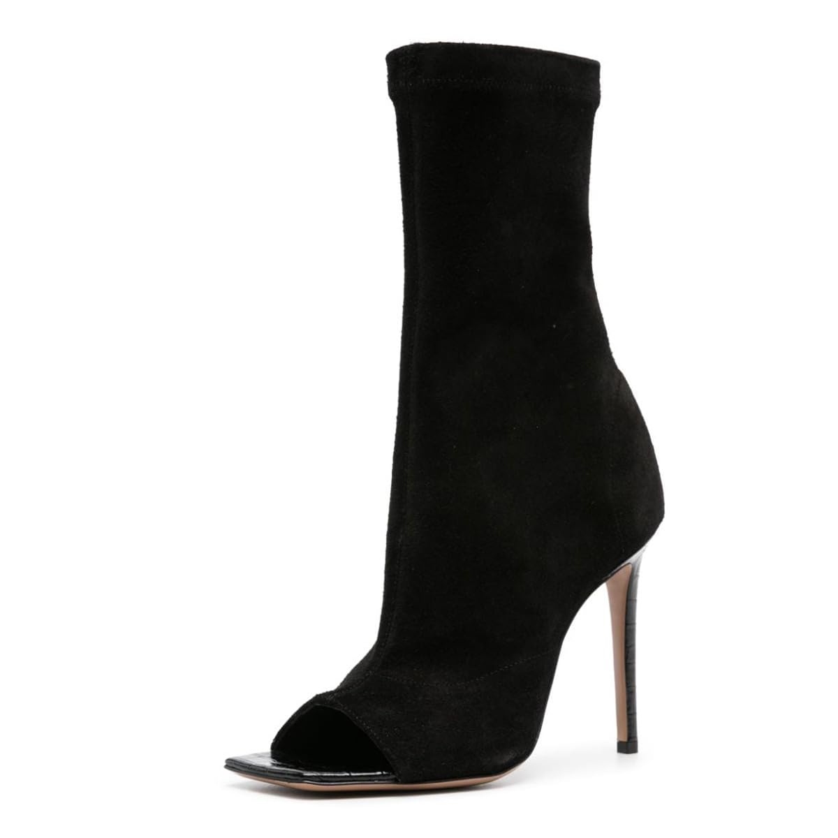 Wansseny Women Fashion Open Square Toe Side Zipper Ankle Boots Stiletto High Heel Chic Prom Party Date Booties Size 4-16 US