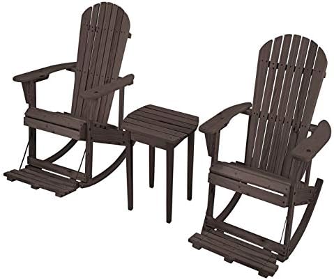 WUnlimited SW2007DB-R2ET1 Adirondack Rocking Bistro Set, Dark Brown