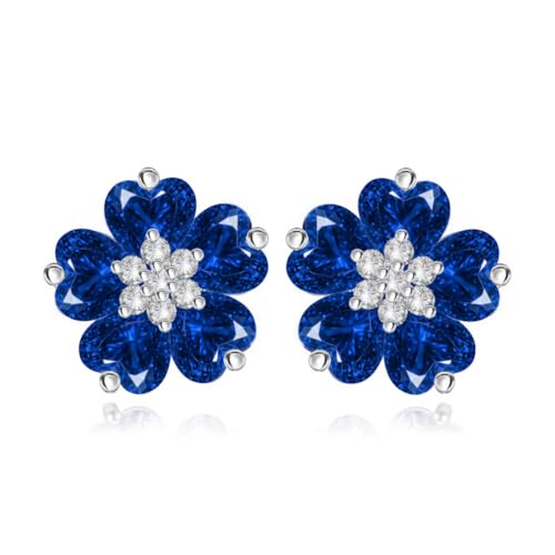 Crystalline Azuria Femme Clous Boucles d'Oreilles Fleurs 18ct Plaqué Or Blanc avec Cristaux Bleu imitation Saphir en Zircone