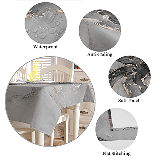 Rectangle Tablecloth Spill Proof Waterproof Square Table Cover Farmhouse Soft Table Cloth For Rectangle Tables, Classic Marble Texture Ink Style Golden Edge Black And White Tablecloth 60X84 Inch #TOP4