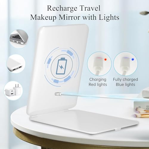 Image of Prime Pick Glow Pro Vanity Mirror Rechargeable ABS Makeup Mirror LED Light 3 Color Lighting Dimmable Touch Control Portable Travel Cosmetic Mirror for Women White Rectangular
