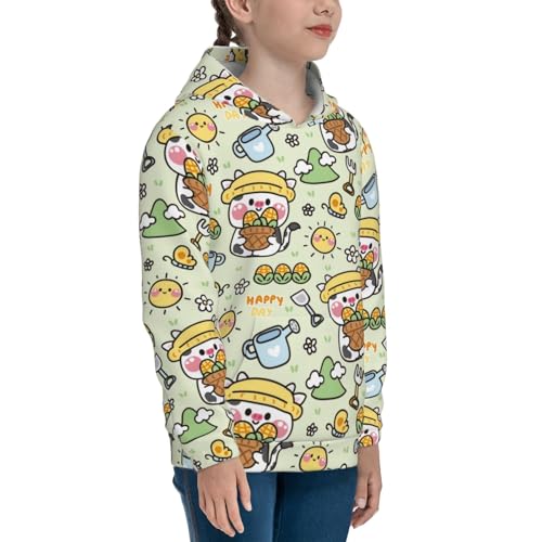 Cute Cow in Farm Concept Kids Pullover Hoodies Boys Sweatshirts Girls Athletic Clothes with Pocket3